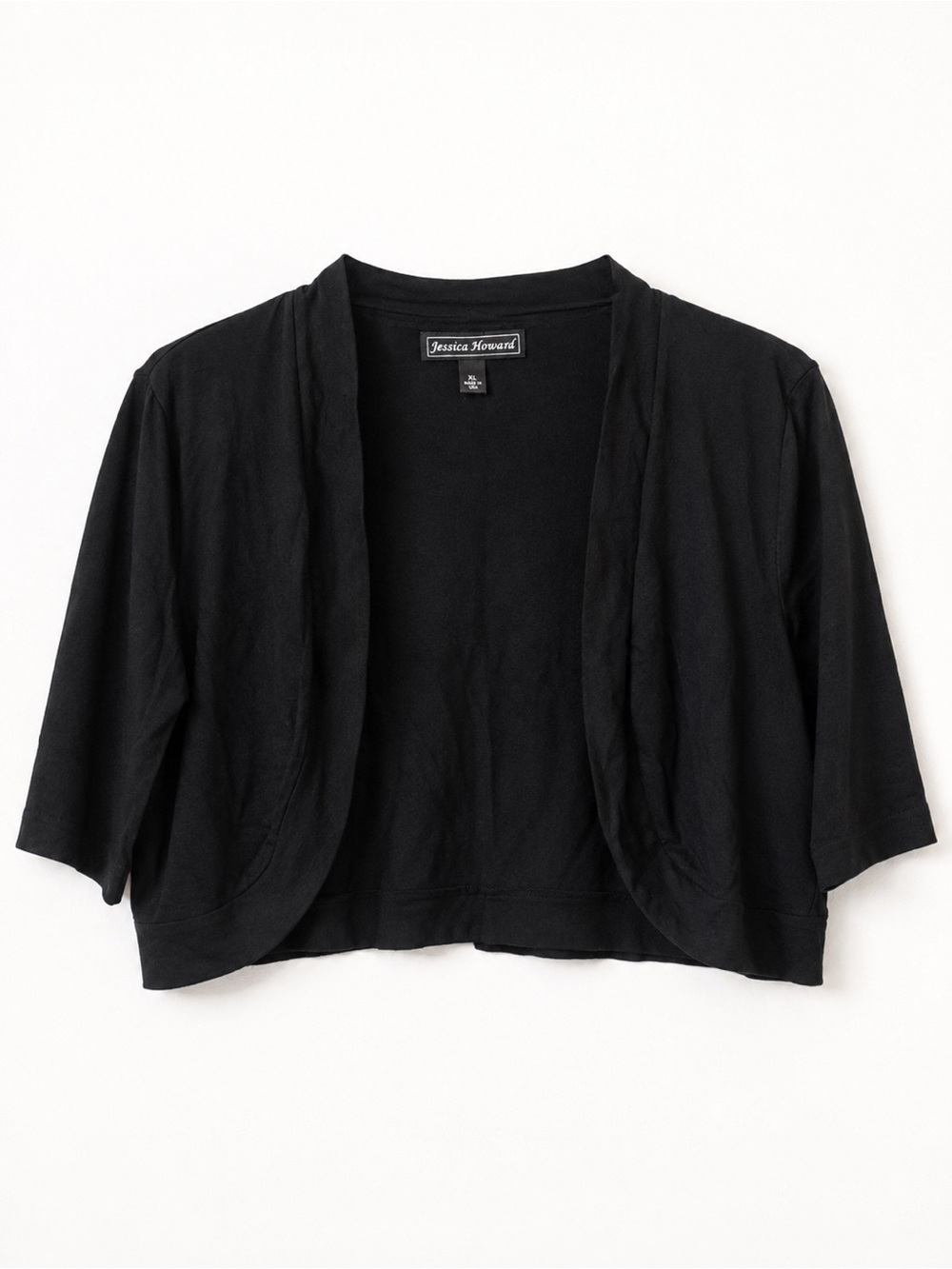 NWT Jessica Howard Cropped Bolero Shrug Cardigan Black 3/4 Sleeve XL